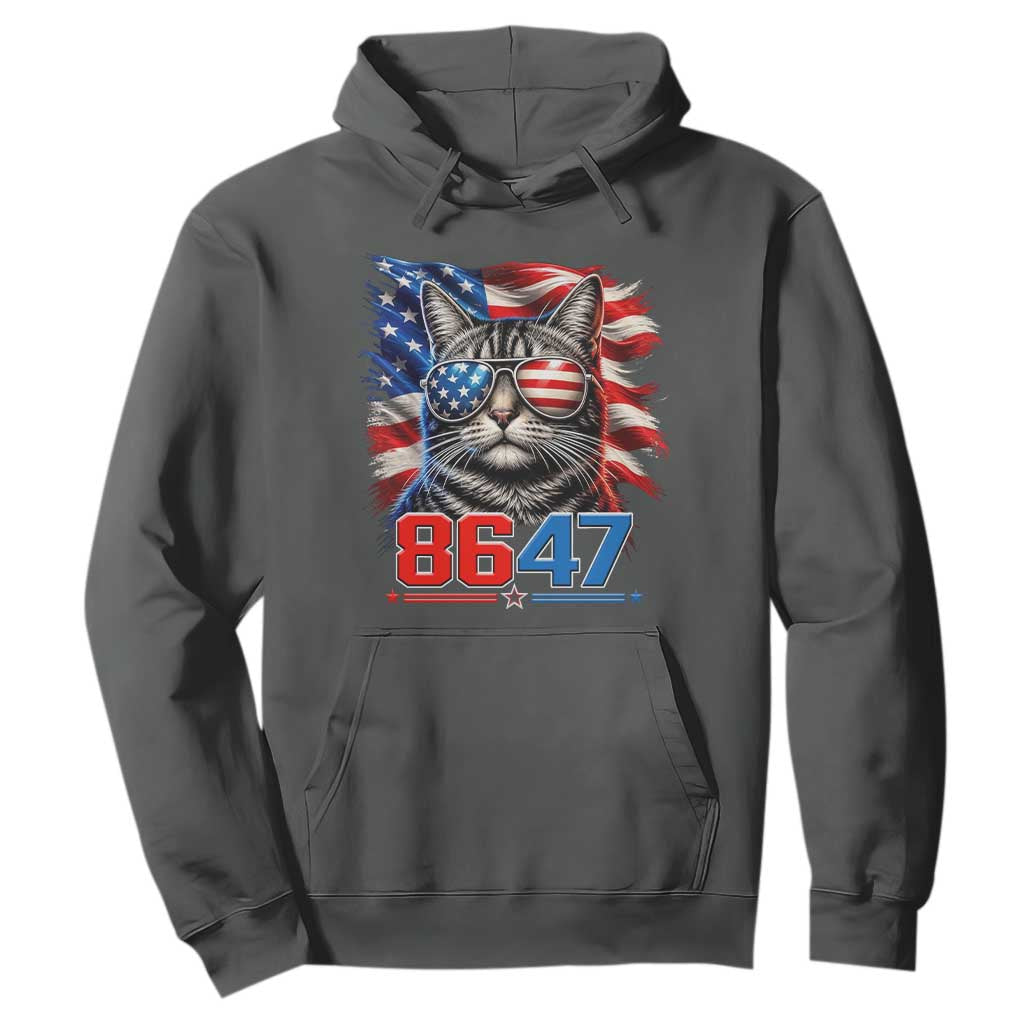 Cool 8647 Patriotic Cat Hoodie American Flag Sunglasses Tabby Cat Political Satire TS02 Dark Heather Print Your Wear