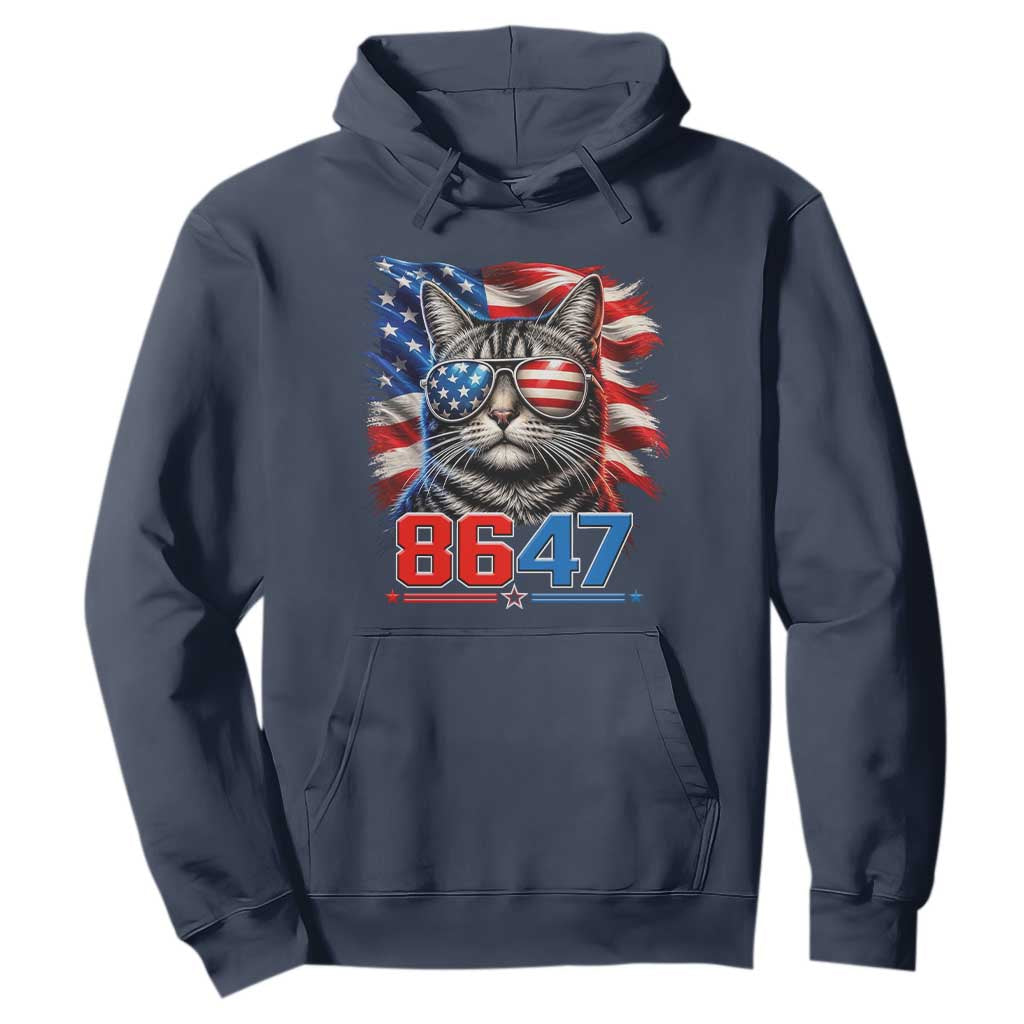 Cool 8647 Patriotic Cat Hoodie American Flag Sunglasses Tabby Cat Political Satire TS02 Navy Print Your Wear