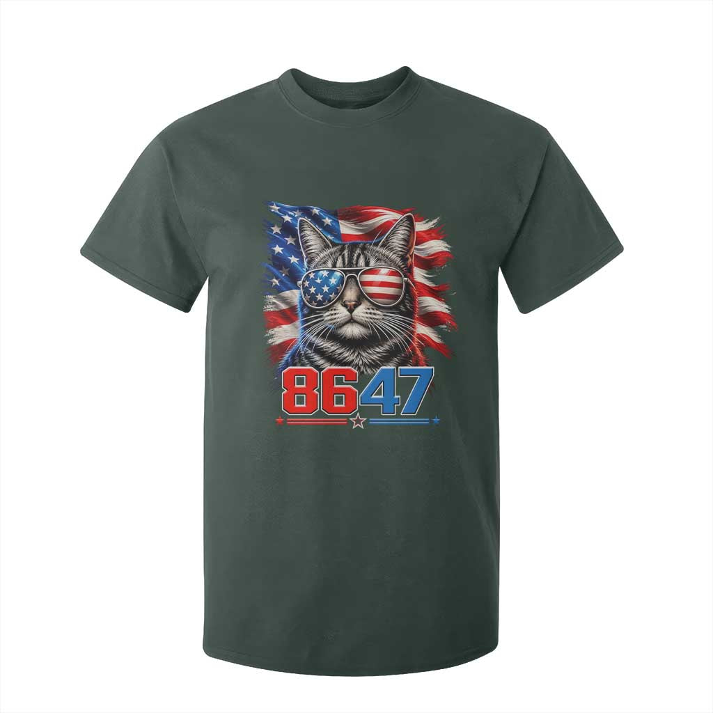 Cool 8647 Patriotic Cat T Shirt For Kid American Flag Sunglasses Tabby Cat Political Satire TS02 Dark Forest Green Print Your Wear