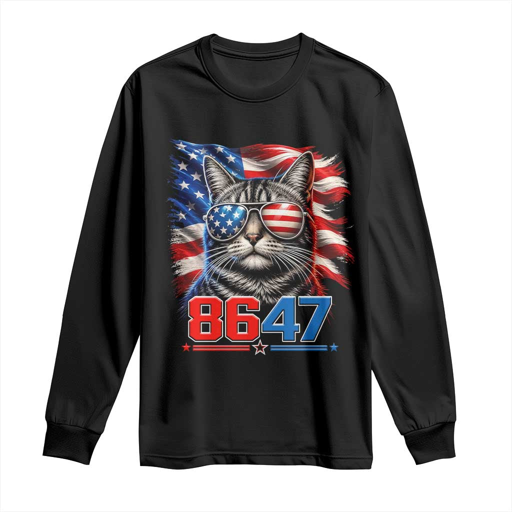 Cool 8647 Patriotic Cat Long Sleeve Shirt American Flag Sunglasses Tabby Cat Political Satire TS02 Black Print Your Wear