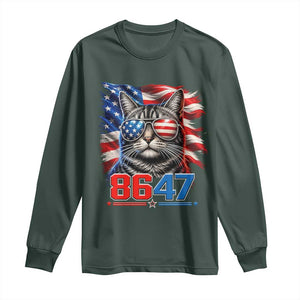 Cool 8647 Patriotic Cat Long Sleeve Shirt American Flag Sunglasses Tabby Cat Political Satire TS02 Dark Forest Green Print Your Wear