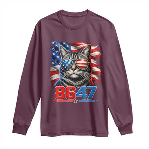 Cool 8647 Patriotic Cat Long Sleeve Shirt American Flag Sunglasses Tabby Cat Political Satire TS02 Maroon Print Your Wear