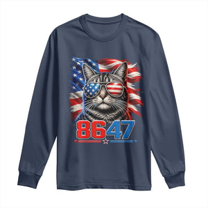 Cool 8647 Patriotic Cat Long Sleeve Shirt American Flag Sunglasses Tabby Cat Political Satire TS02 Navy Print Your Wear