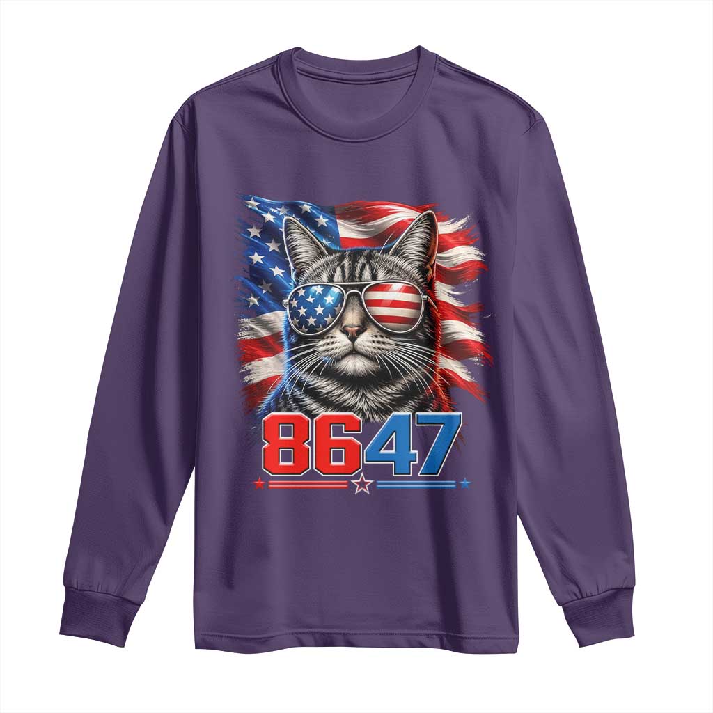 Cool 8647 Patriotic Cat Long Sleeve Shirt American Flag Sunglasses Tabby Cat Political Satire TS02 Purple Print Your Wear