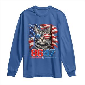 Cool 8647 Patriotic Cat Long Sleeve Shirt American Flag Sunglasses Tabby Cat Political Satire TS02 Royal Blue Print Your Wear