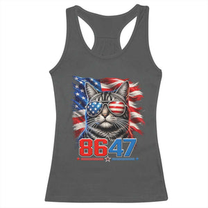 Cool 8647 Patriotic Cat Racerback Tank Top American Flag Sunglasses Tabby Cat Political Satire TS02 Dark Heather Print Your Wear