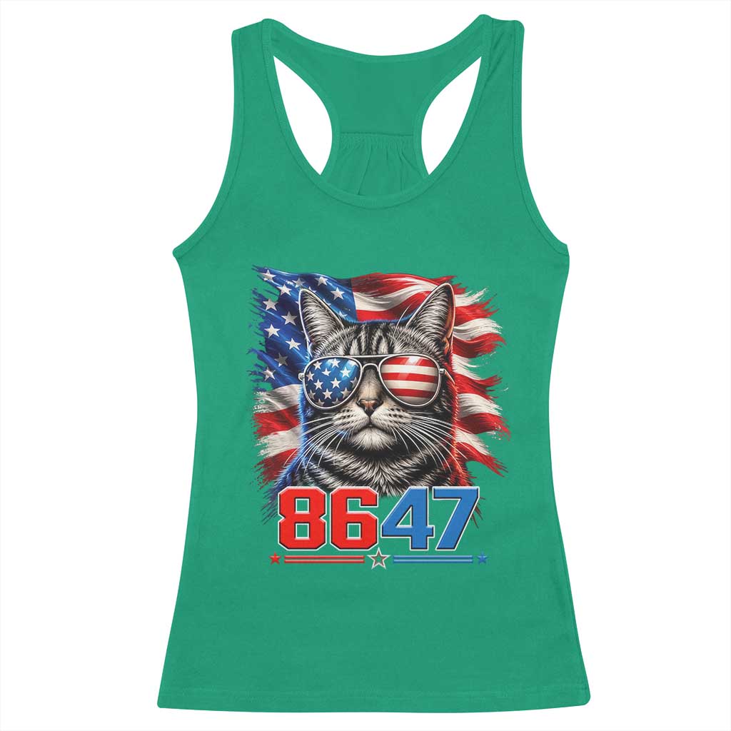 Cool 8647 Patriotic Cat Racerback Tank Top American Flag Sunglasses Tabby Cat Political Satire TS02 Irish Green Print Your Wear