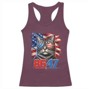 Cool 8647 Patriotic Cat Racerback Tank Top American Flag Sunglasses Tabby Cat Political Satire TS02 Maroon Print Your Wear