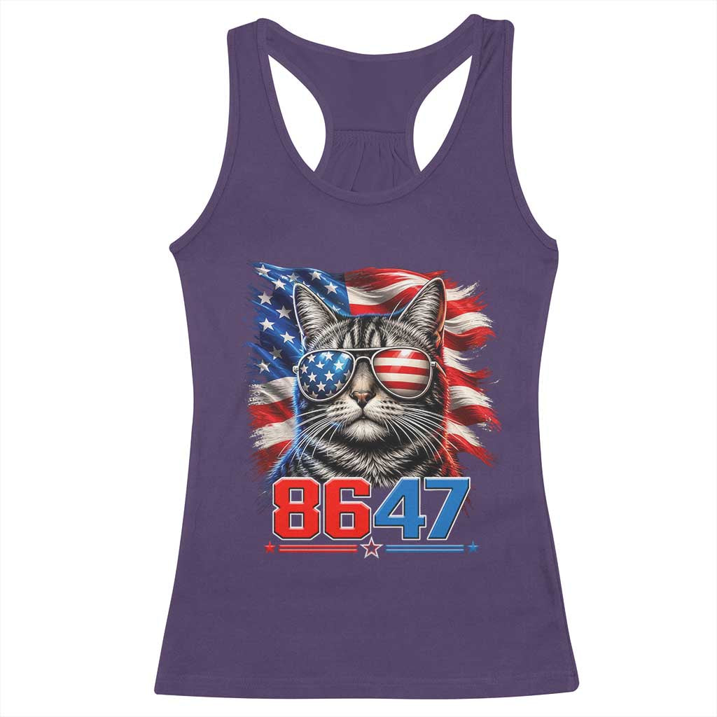 Cool 8647 Patriotic Cat Racerback Tank Top American Flag Sunglasses Tabby Cat Political Satire TS02 Purple Print Your Wear