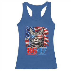 Cool 8647 Patriotic Cat Racerback Tank Top American Flag Sunglasses Tabby Cat Political Satire TS02 Royal Blue Print Your Wear