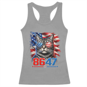 Cool 8647 Patriotic Cat Racerback Tank Top American Flag Sunglasses Tabby Cat Political Satire TS02 Sport Gray Print Your Wear