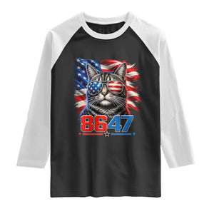 Cool 8647 Patriotic Cat Raglan Shirt American Flag Sunglasses Tabby Cat Political Satire TS02 Black White Print Your Wear