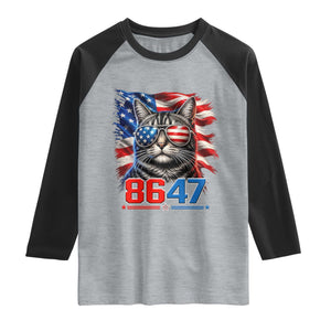 Cool 8647 Patriotic Cat Raglan Shirt American Flag Sunglasses Tabby Cat Political Satire TS02 Heather Gray Black Print Your Wear