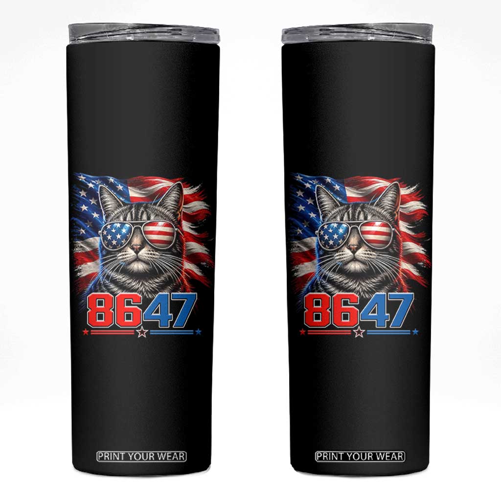 Cool 8647 Patriotic Cat Skinny Tumbler American Flag Sunglasses Tabby Cat Political Satire TS02 Black Print Your Wear