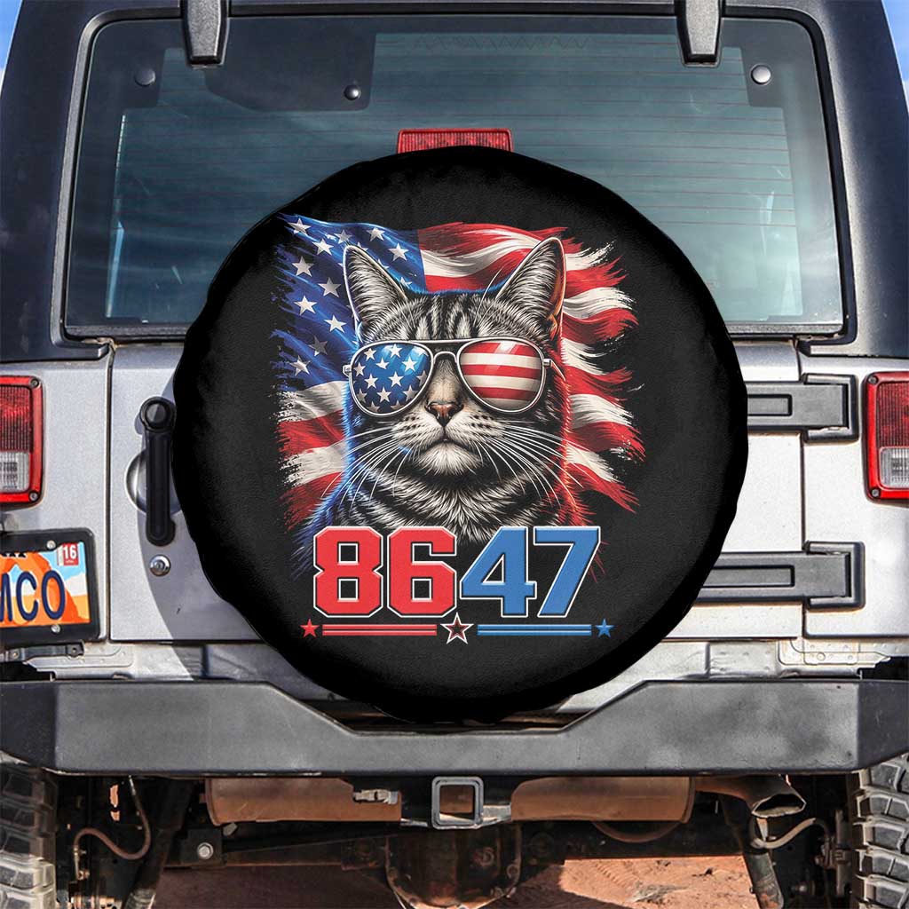 Cool 8647 Patriotic Cat Spare Tire Cover American Flag Sunglasses Tabby Cat Political Satire TS02 No hole Black Print Your Wear