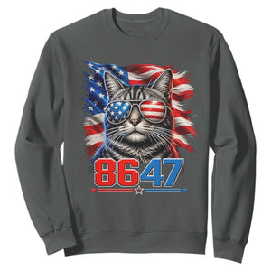 Cool 8647 Patriotic Cat Sweatshirt American Flag Sunglasses Tabby Cat Political Satire TS02 Dark Heather Print Your Wear