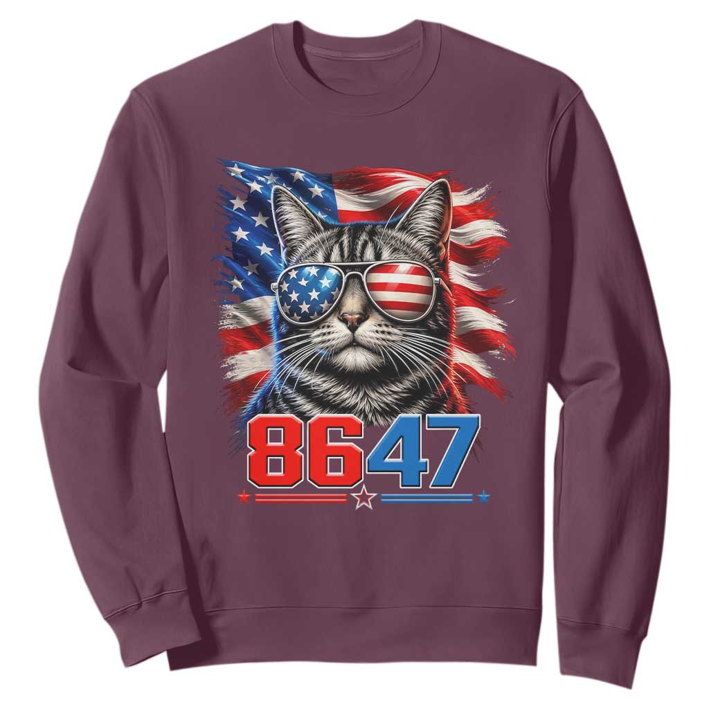Cool 8647 Patriotic Cat Sweatshirt American Flag Sunglasses Tabby Cat Political Satire TS02 Maroon Print Your Wear