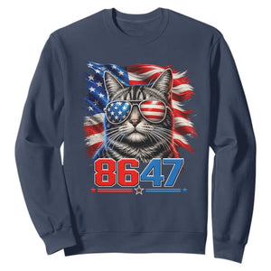 Cool 8647 Patriotic Cat Sweatshirt American Flag Sunglasses Tabby Cat Political Satire TS02 Navy Print Your Wear