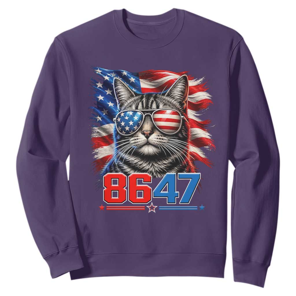 Cool 8647 Patriotic Cat Sweatshirt American Flag Sunglasses Tabby Cat Political Satire TS02 Purple Print Your Wear