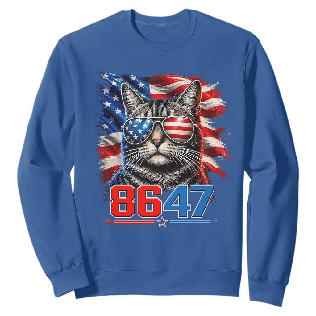 Cool 8647 Patriotic Cat Sweatshirt American Flag Sunglasses Tabby Cat Political Satire TS02 Royal Blue Print Your Wear