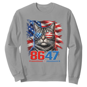 Cool 8647 Patriotic Cat Sweatshirt American Flag Sunglasses Tabby Cat Political Satire TS02 Sport Gray Print Your Wear