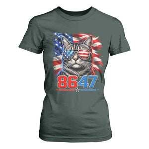 Cool 8647 Patriotic Cat T Shirt For Women American Flag Sunglasses Tabby Cat Political Satire TS02 Dark Forest Green Print Your Wear