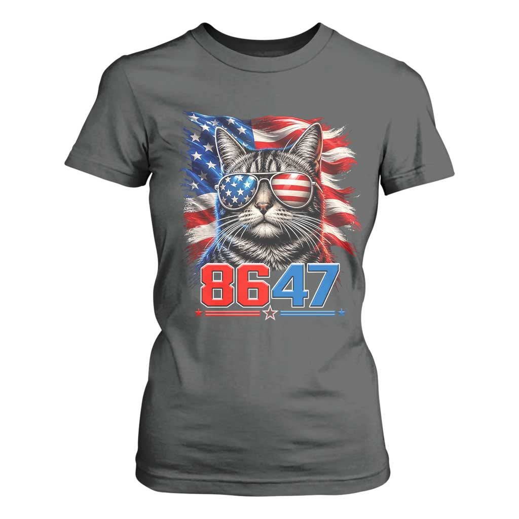 Cool 8647 Patriotic Cat T Shirt For Women American Flag Sunglasses Tabby Cat Political Satire TS02 Dark Heather Print Your Wear