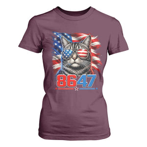 Cool 8647 Patriotic Cat T Shirt For Women American Flag Sunglasses Tabby Cat Political Satire TS02 Maroon Print Your Wear