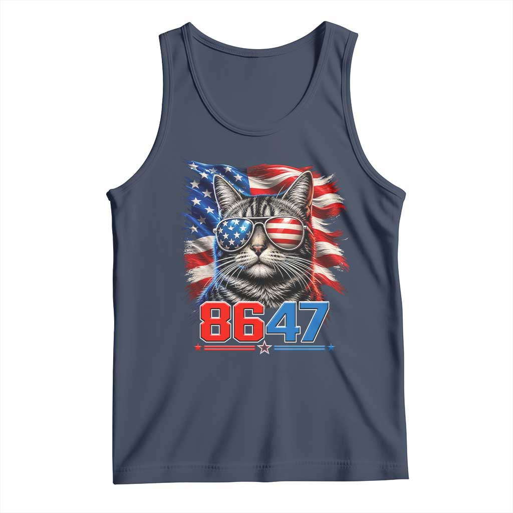 Cool 8647 Patriotic Cat Tank Top American Flag Sunglasses Tabby Cat Political Satire TS02 Navy Print Your Wear