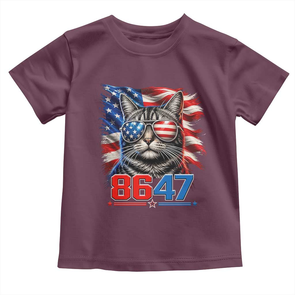 Cool 8647 Patriotic Cat Toddler T Shirt American Flag Sunglasses Tabby Cat Political Satire TS02 Maroon Print Your Wear