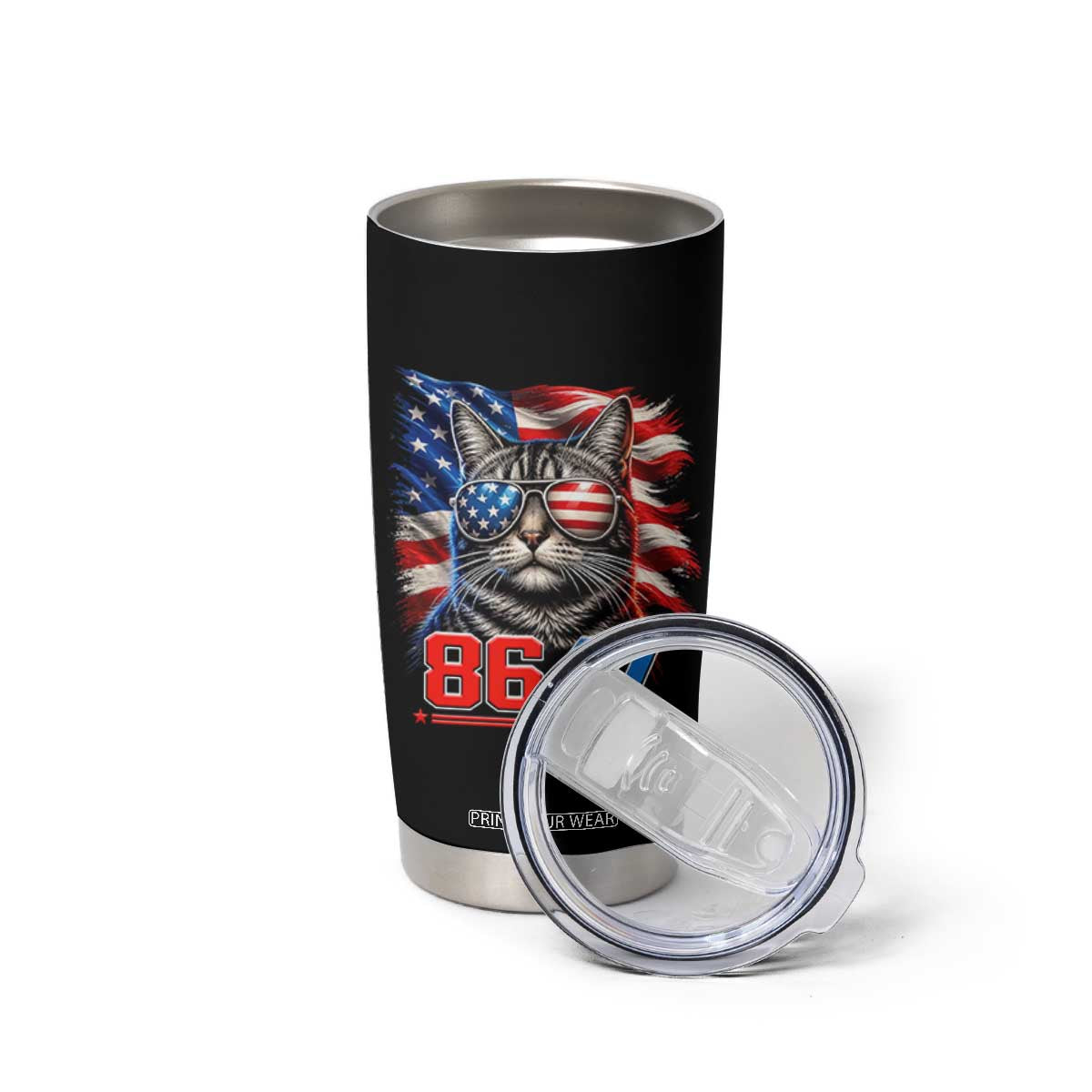 Cool 8647 Patriotic Cat Tumbler Cup American Flag Sunglasses Tabby Cat Political Satire TS02 Print Your Wear