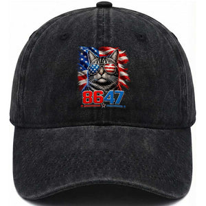 Cool 8647 Patriotic Cat Washed Cotton Baseball Cap American Flag Sunglasses Tabby Cat Political Satire TS02 Print Your Wear