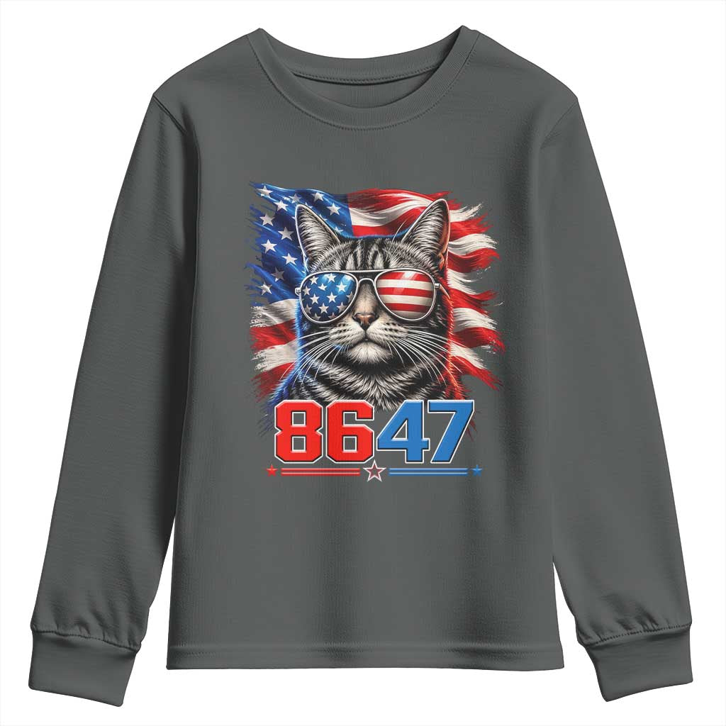 Cool 8647 Patriotic Cat Youth Sweatshirt American Flag Sunglasses Tabby Cat Political Satire TS02 Dark Heather Print Your Wear