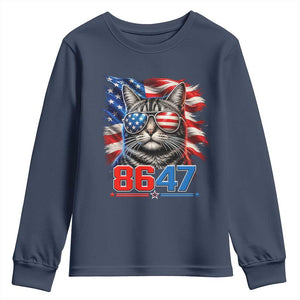 Cool 8647 Patriotic Cat Youth Sweatshirt American Flag Sunglasses Tabby Cat Political Satire TS02 Navy Print Your Wear
