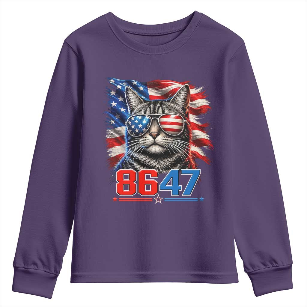 Cool 8647 Patriotic Cat Youth Sweatshirt American Flag Sunglasses Tabby Cat Political Satire TS02 Purple Print Your Wear