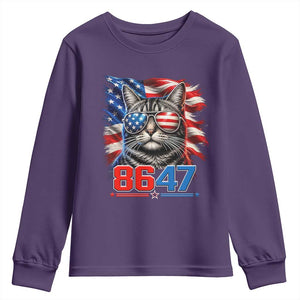 Cool 8647 Patriotic Cat Youth Sweatshirt American Flag Sunglasses Tabby Cat Political Satire TS02 Purple Print Your Wear
