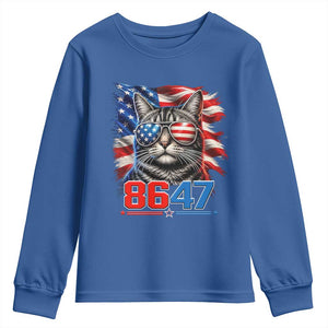 Cool 8647 Patriotic Cat Youth Sweatshirt American Flag Sunglasses Tabby Cat Political Satire TS02 Royal Blue Print Your Wear