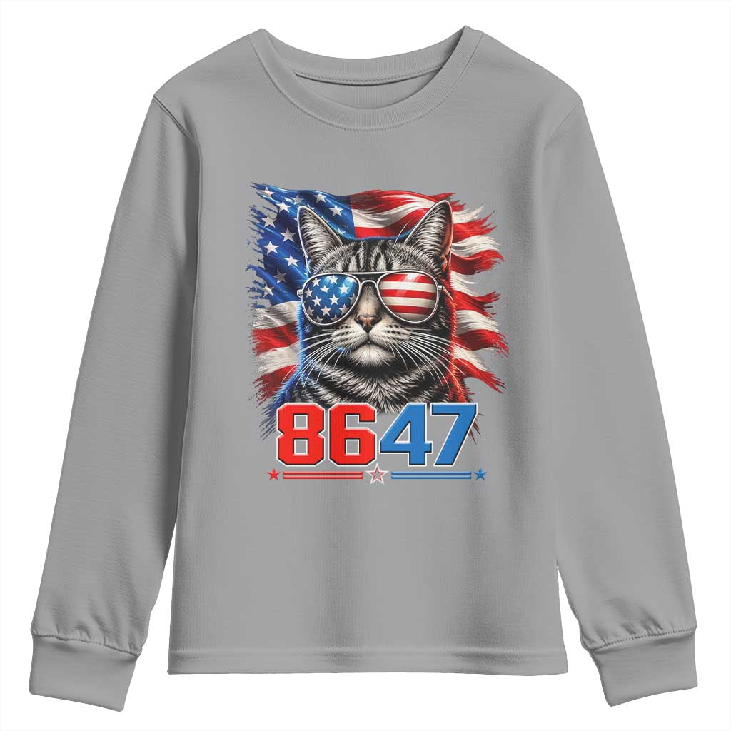 Cool 8647 Patriotic Cat Youth Sweatshirt American Flag Sunglasses Tabby Cat Political Satire TS02 Sport Gray Print Your Wear