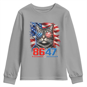 Cool 8647 Patriotic Cat Youth Sweatshirt American Flag Sunglasses Tabby Cat Political Satire TS02 Sport Gray Print Your Wear