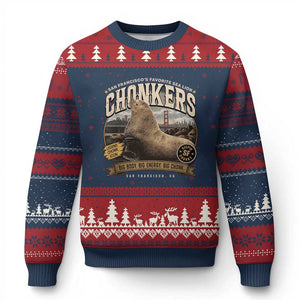 Viral Chonkers San Francisco Sea Lion Ugly Christmas Sweater Retro Pier 39 Fisherman's Wharf Souvenir TS02 Navy Red Print Your Wear