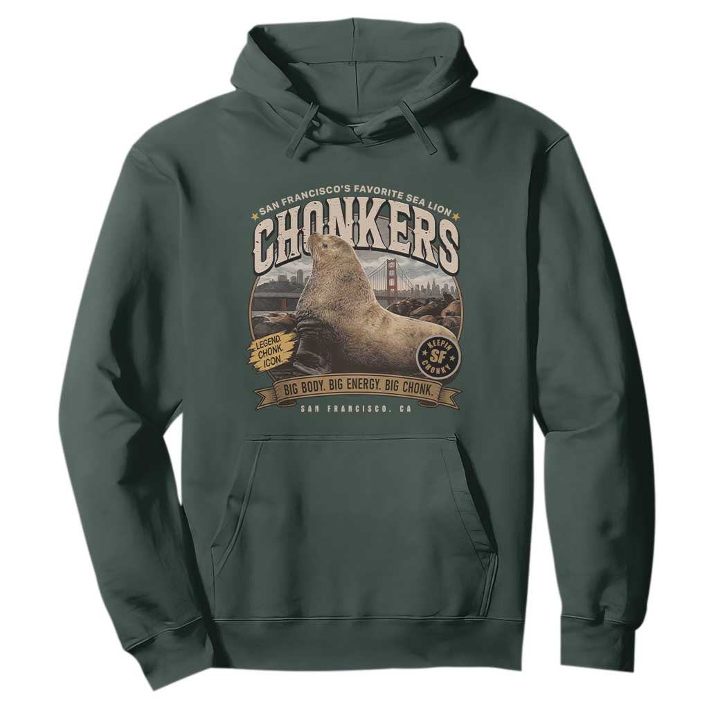 Viral Chonkers San Francisco Sea Lion Hoodie Retro Pier 39 Fisherman's Wharf Souvenir TS02 Dark Forest Green Print Your Wear