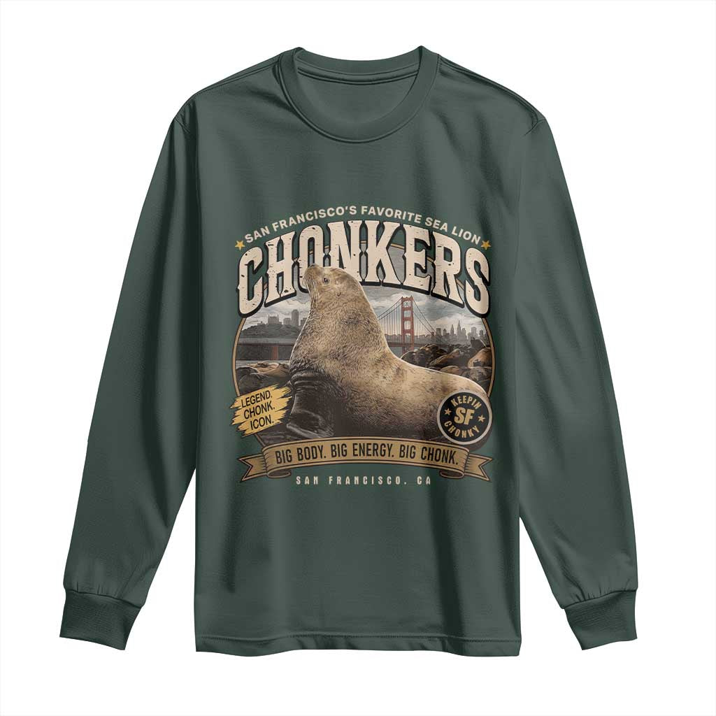 Viral Chonkers San Francisco Sea Lion Long Sleeve Shirt Retro Pier 39 Fisherman's Wharf Souvenir TS02 Dark Forest Green Print Your Wear