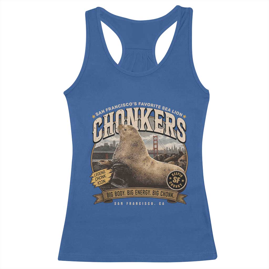 Viral Chonkers San Francisco Sea Lion Racerback Tank Top Retro Pier 39 Fisherman's Wharf Souvenir TS02 Royal Blue Print Your Wear