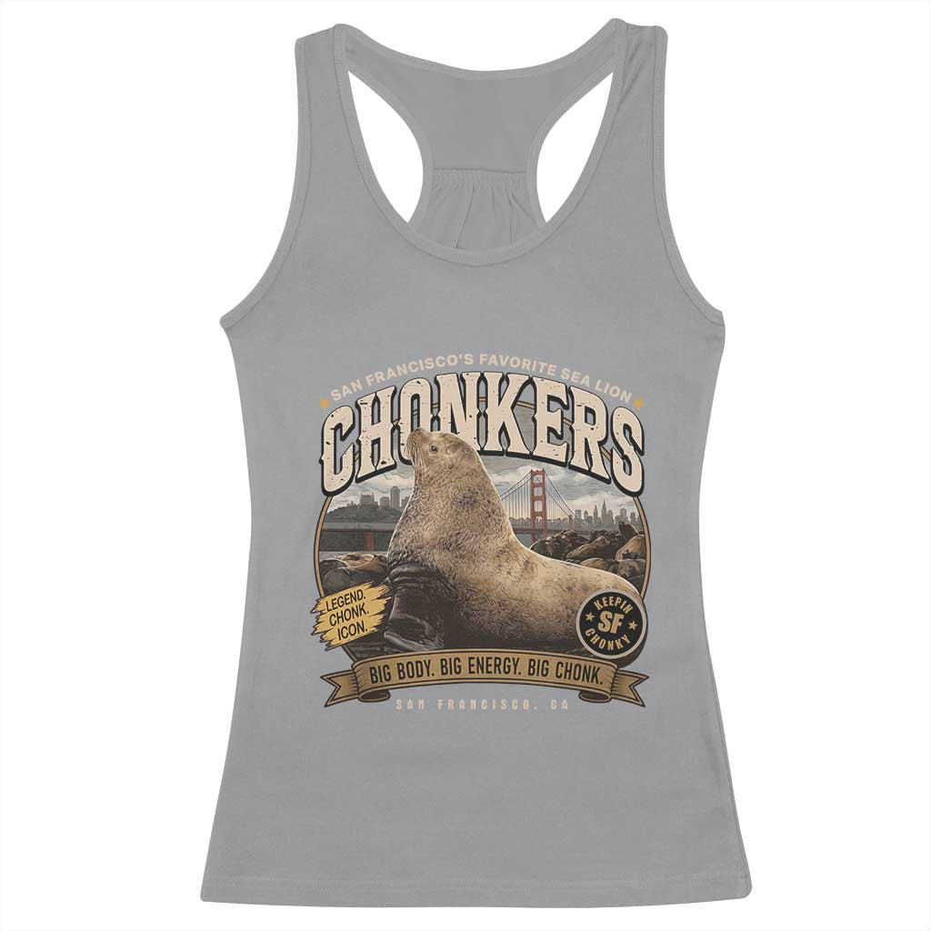 Viral Chonkers San Francisco Sea Lion Racerback Tank Top Retro Pier 39 Fisherman's Wharf Souvenir TS02 Sport Gray Print Your Wear