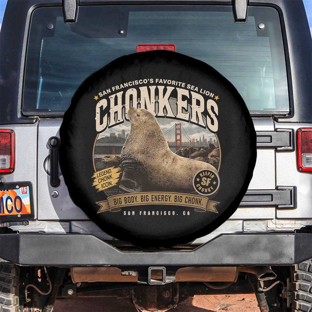 Viral Chonkers San Francisco Sea Lion Spare Tire Cover Retro Pier 39 Fisherman's Wharf Souvenir TS02 No hole Black Print Your Wear