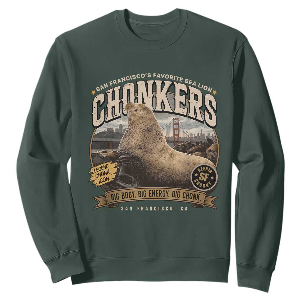 Viral Chonkers San Francisco Sea Lion Sweatshirt Retro Pier 39 Fisherman's Wharf Souvenir TS02 Dark Forest Green Print Your Wear