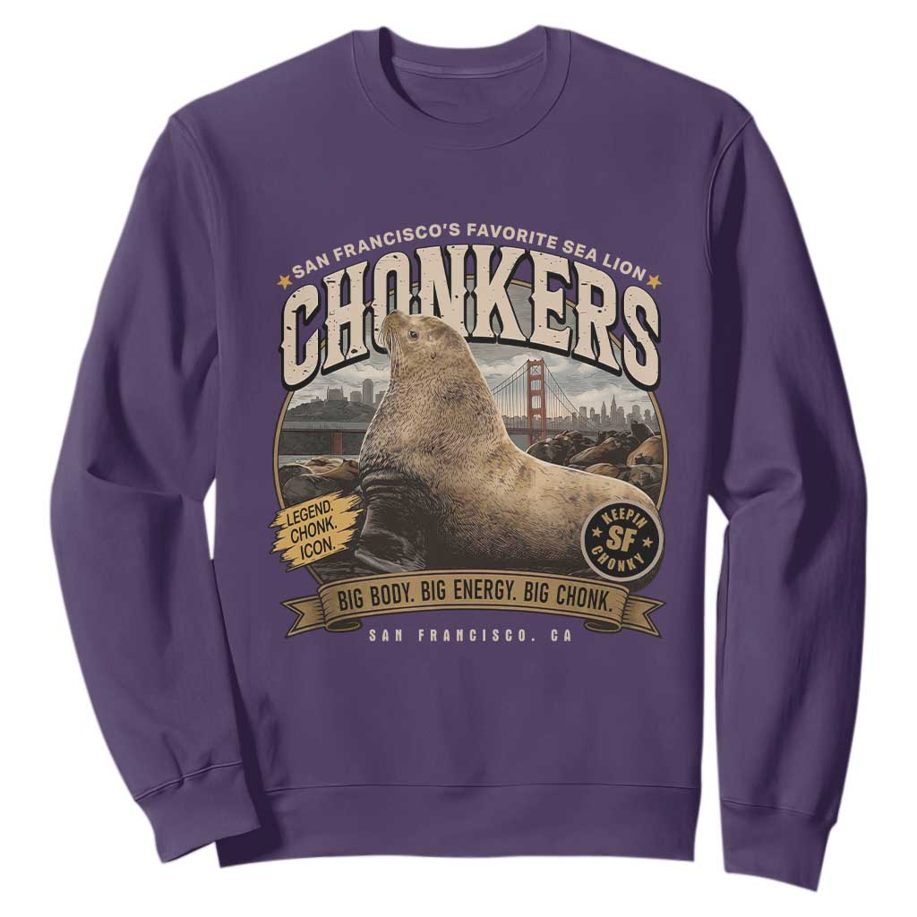 Viral Chonkers San Francisco Sea Lion Sweatshirt Retro Pier 39 Fisherman's Wharf Souvenir TS02 Purple Print Your Wear