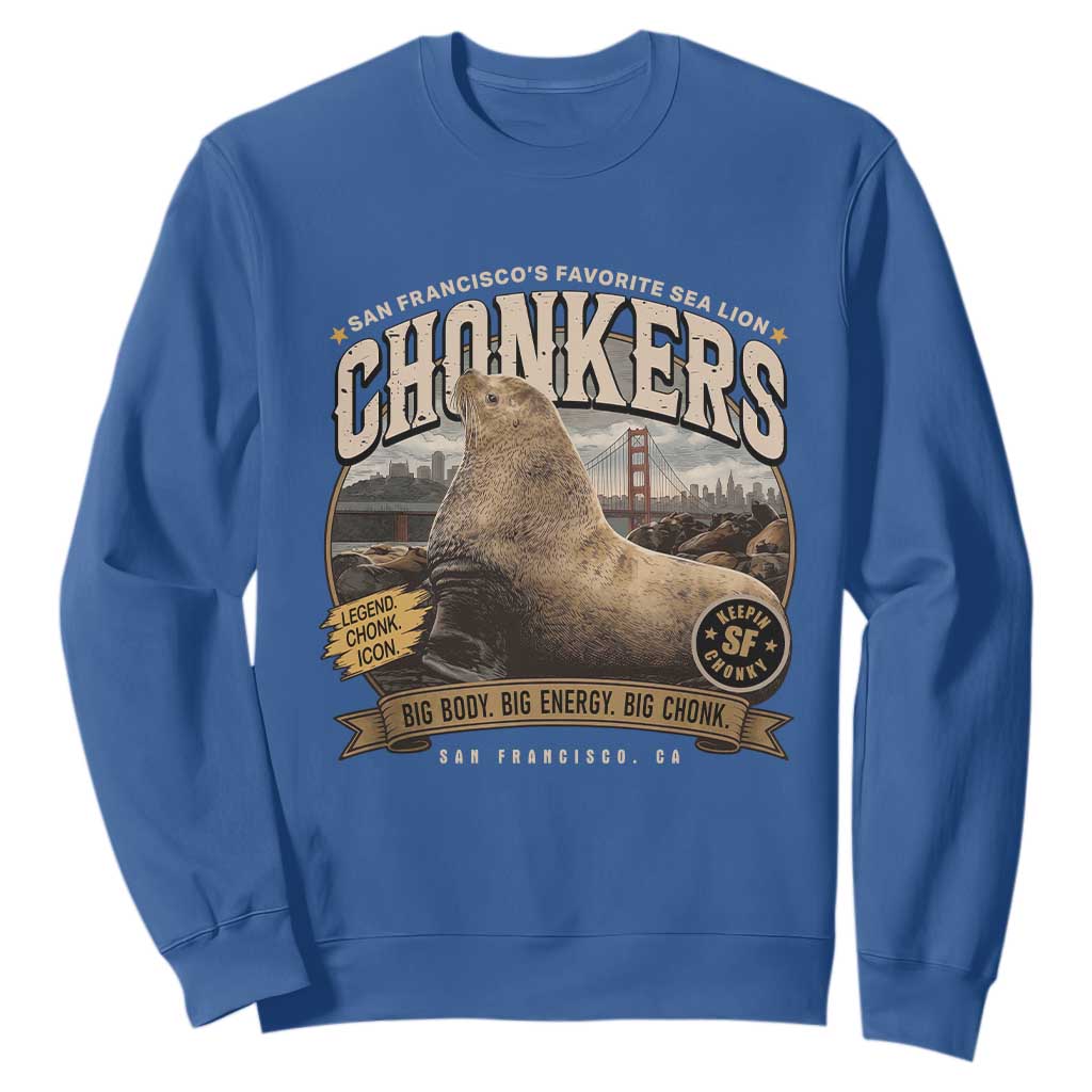 Viral Chonkers San Francisco Sea Lion Sweatshirt Retro Pier 39 Fisherman's Wharf Souvenir TS02 Royal Blue Print Your Wear