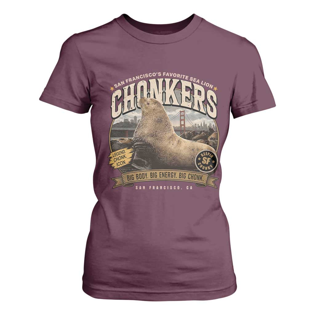 Viral Chonkers San Francisco Sea Lion T Shirt For Women Retro Pier 39 Fisherman's Wharf Souvenir TS02 Maroon Print Your Wear