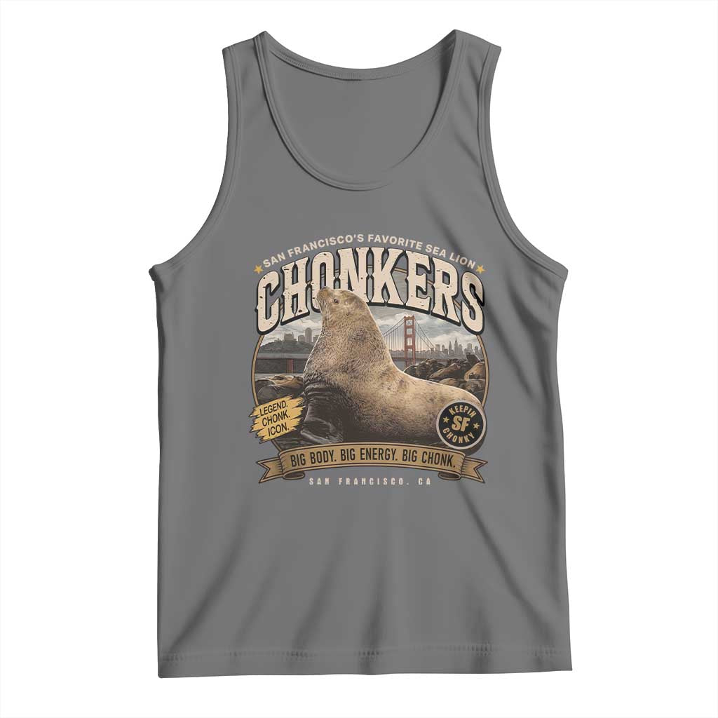 Viral Chonkers San Francisco Sea Lion Tank Top Retro Pier 39 Fisherman's Wharf Souvenir TS02 Black Heather Print Your Wear